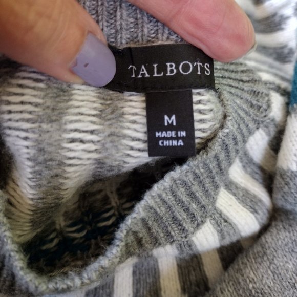 Talbots Merino Wool Blend Women's Crew Neck Sweater Argyle Sz M - Picture 3 of 7